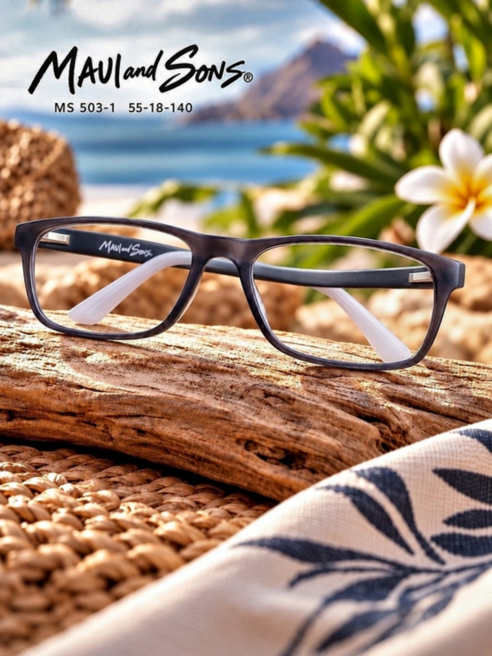 Maui and Sons MS 503-1 Gray Eyeglass Frames 55-18-140 Rectangular Unisex